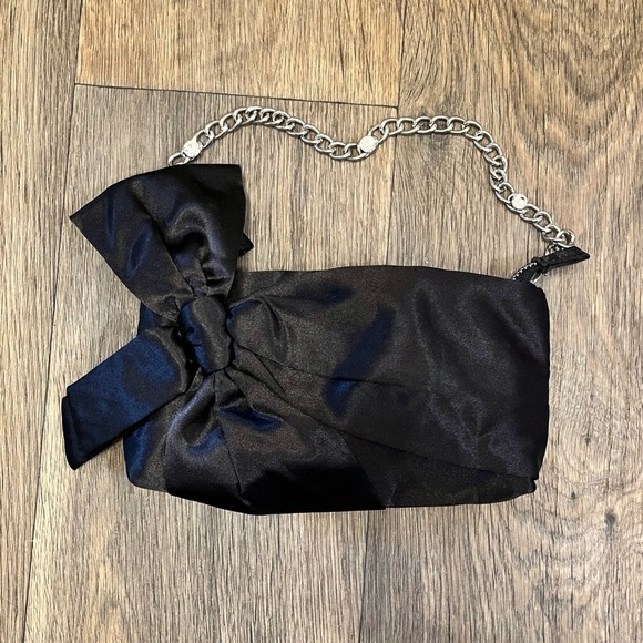 White House Black Market Handbags - White House Black Market Black Satin Bow Clutch